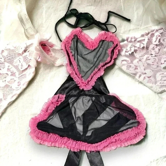 Vintage Y2K Coquette heart shaped lingerie with satin, mesh, ribbons, bows 🎀 OS - Picture 1 of 10